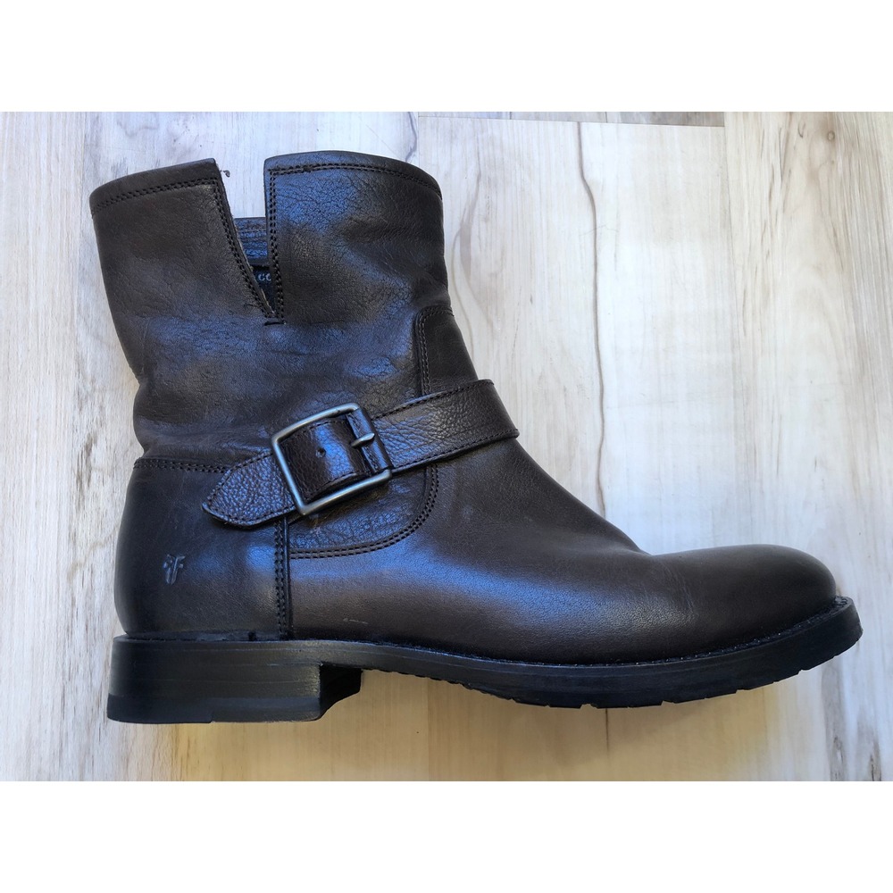 Frye Natalie Short Engineer Boots Charcoal Leather Women's 8 M 3478513-CCL